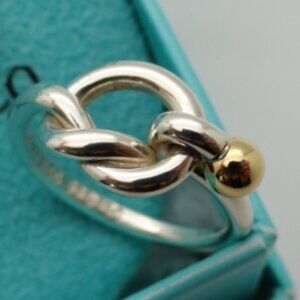 Tiffany & Co. Sterling Silver 18k Yellow Gold Size 5.5 Round Love Knot Band Ring